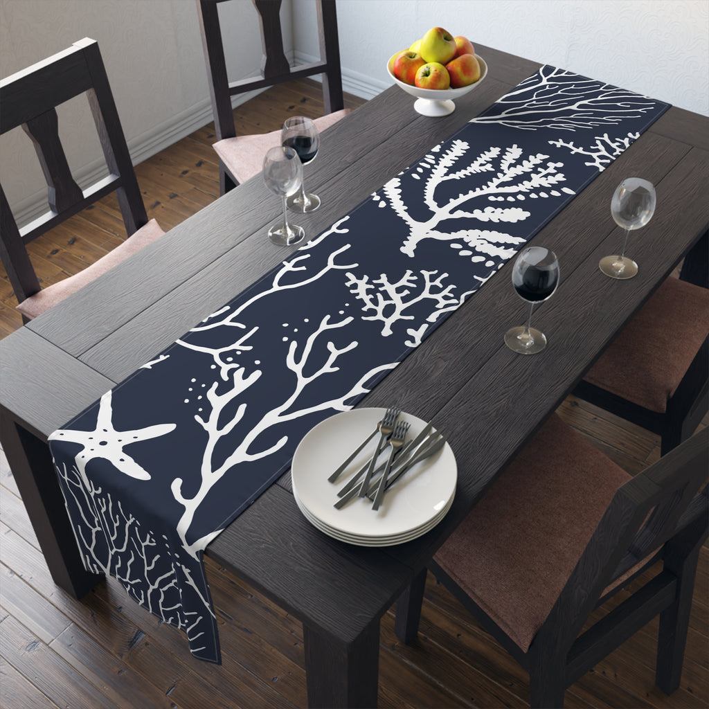 Navy Coastal Coral Reef Table Runner