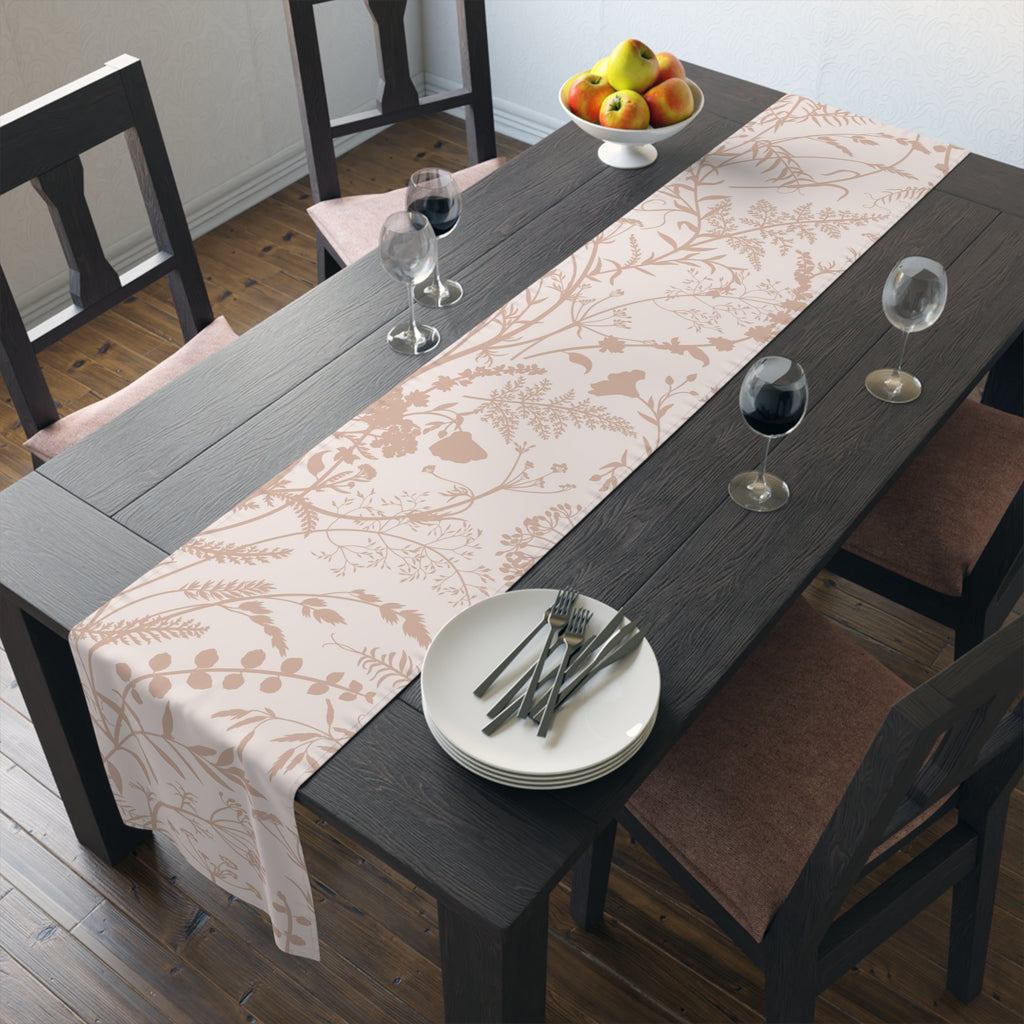 Botanical Blush Table Runner — Neutral Floral Cotton-Poly Decorative Runner
