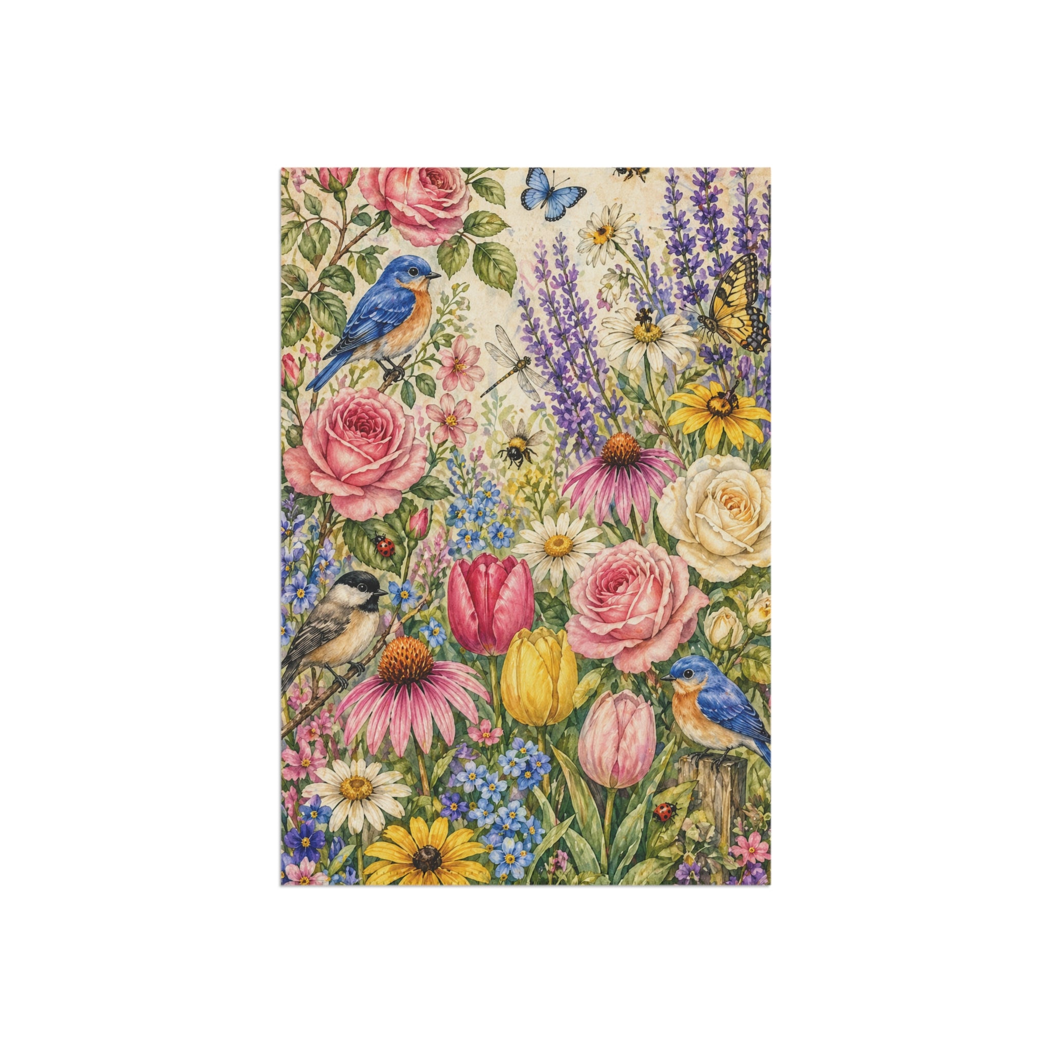 Floral Garden Banner — Vintage Birds & Wildflowers House Flag
