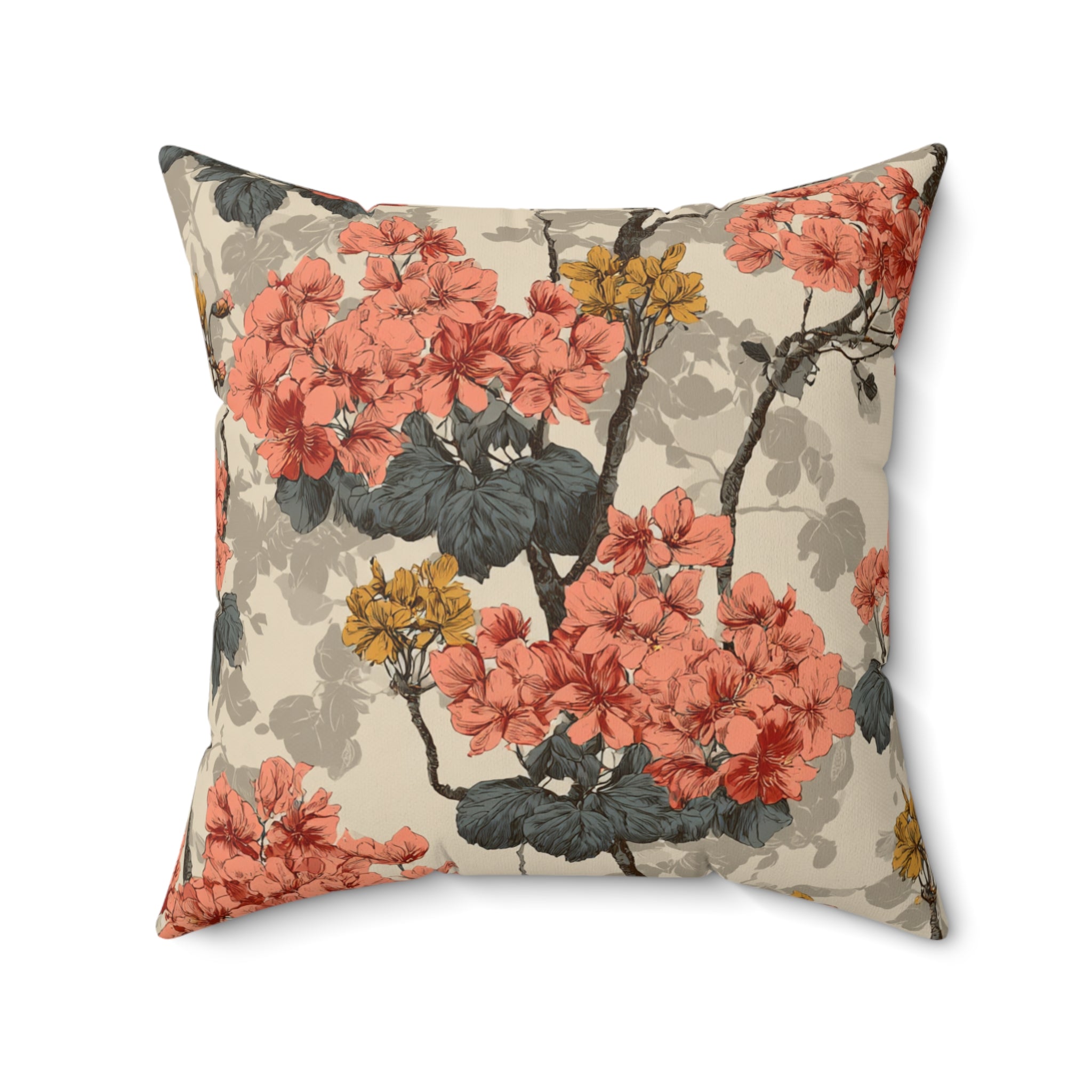 Floral Coral Hydrangea Throw Pillow