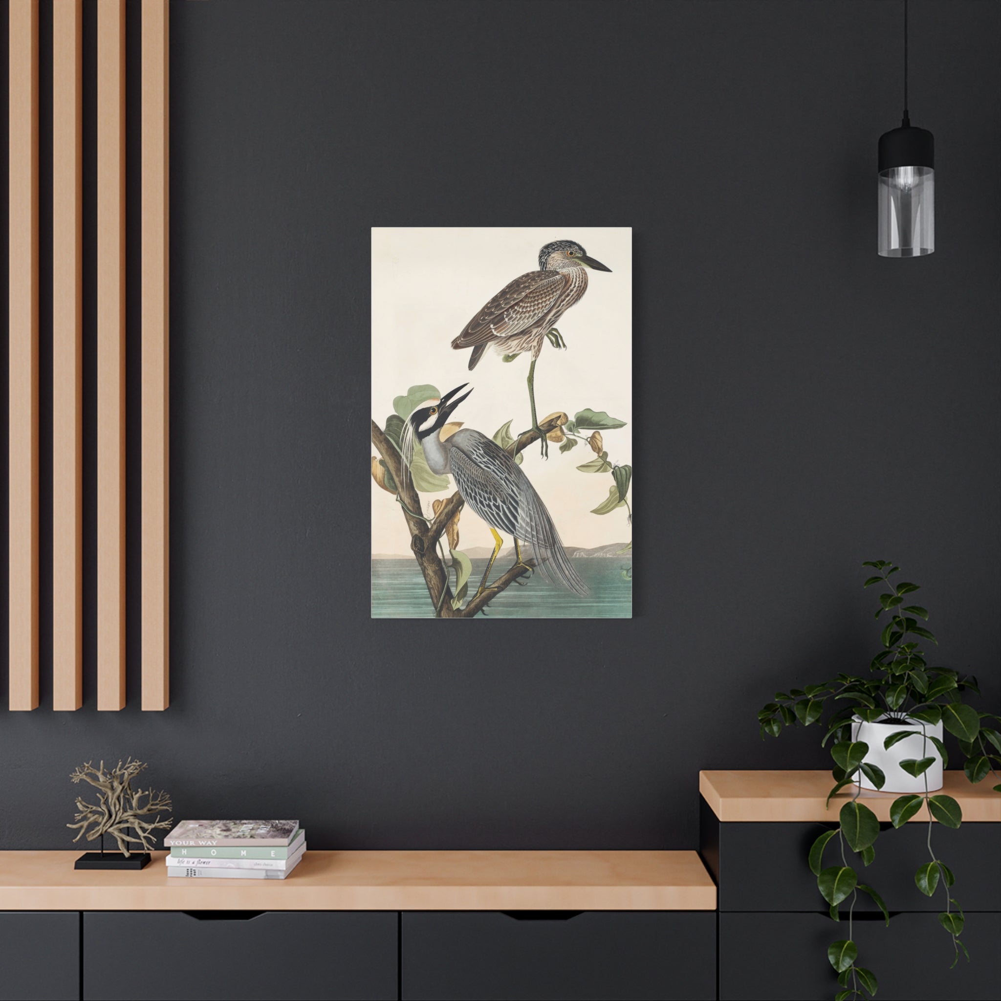 Vintage Heron Bird Art - Matte Stretched Canvas Wall Decor