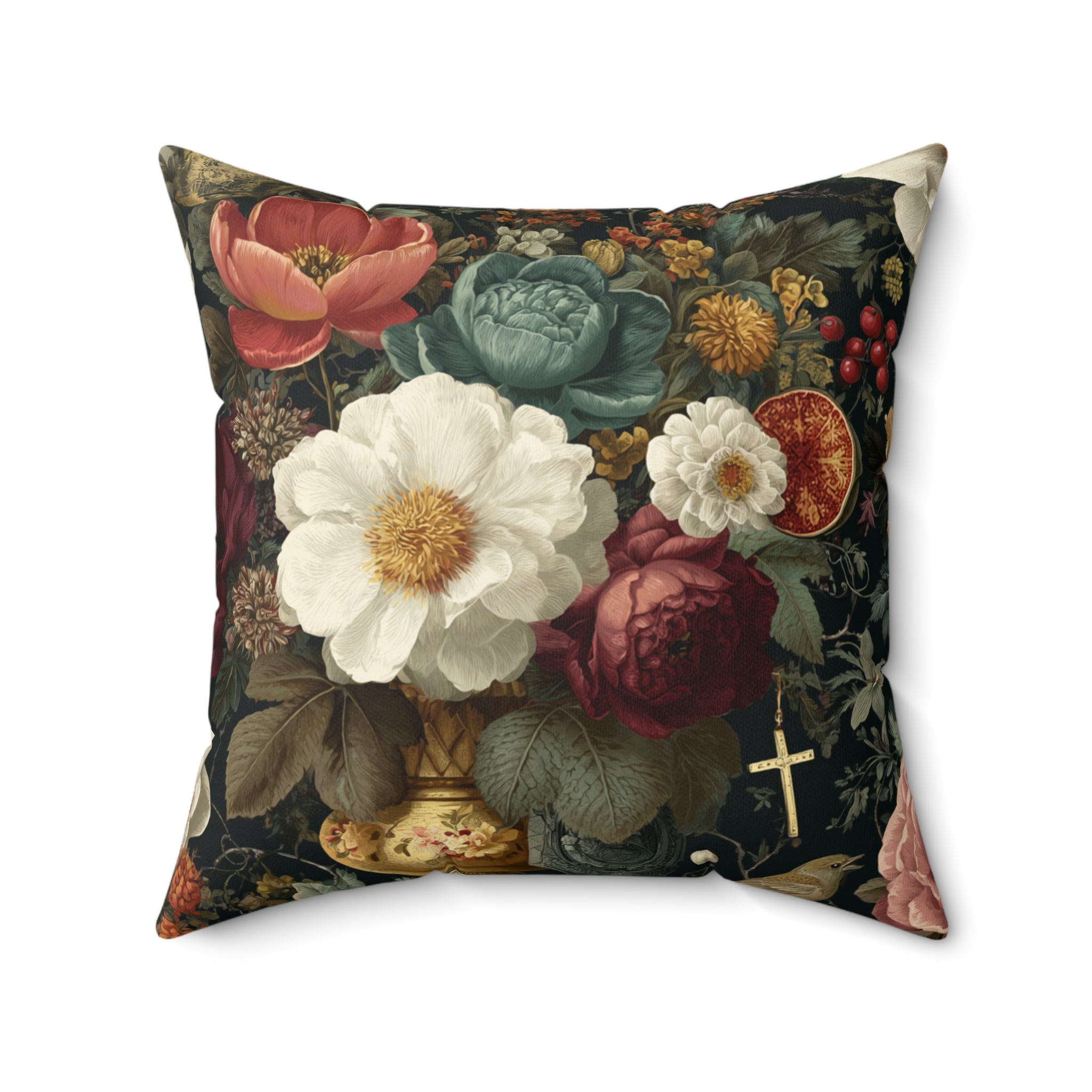 Floral Coral Hydrangea Throw Pillow