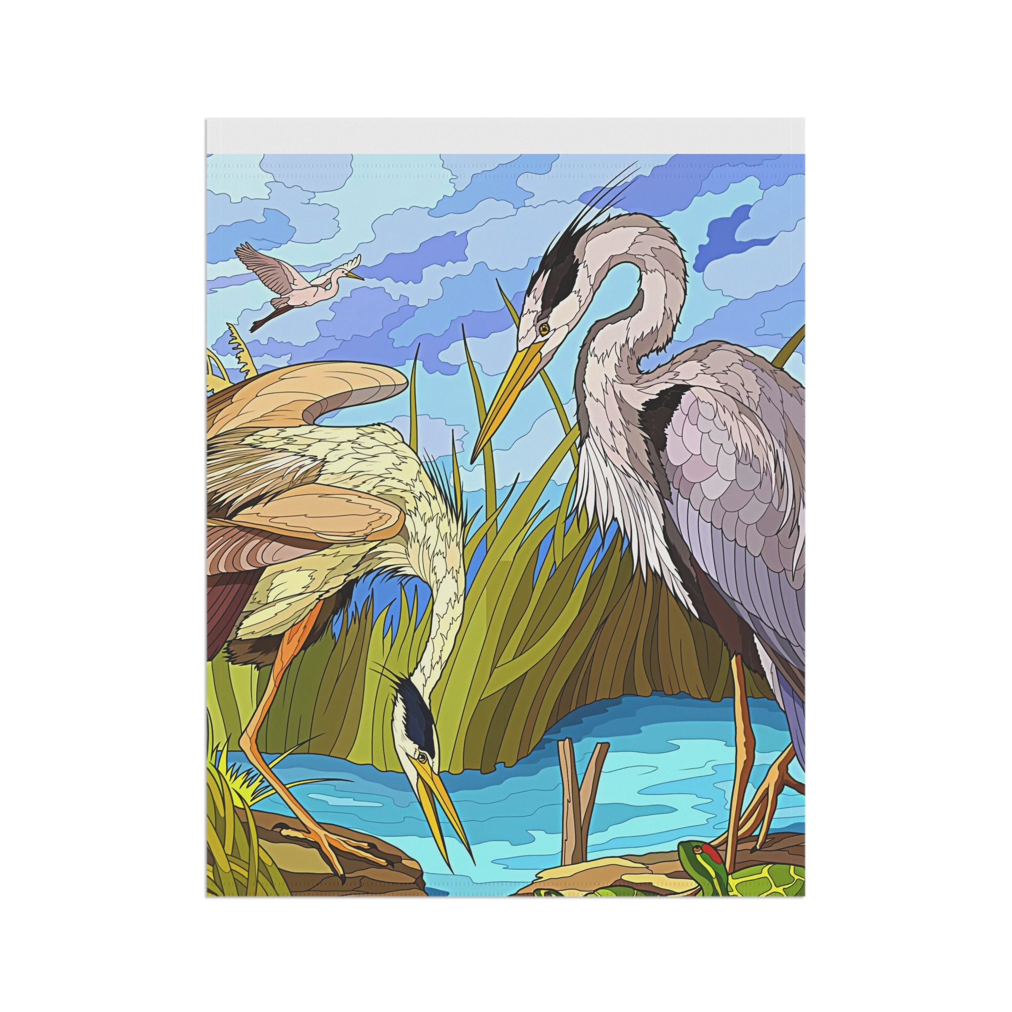 Heron Marsh Garden & House Banner — Watercolor Wetland Bird Flag