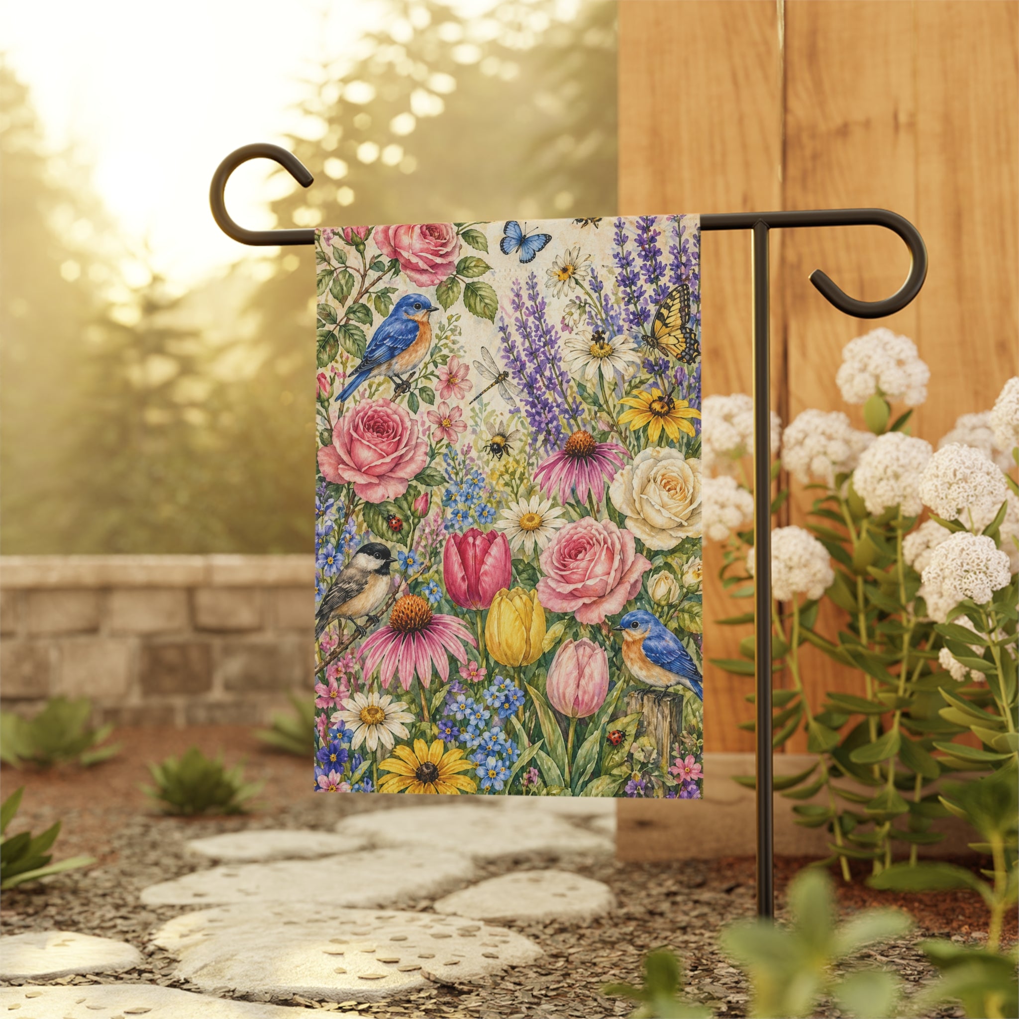 Floral Garden Banner — Vintage Birds & Wildflowers House Flag
