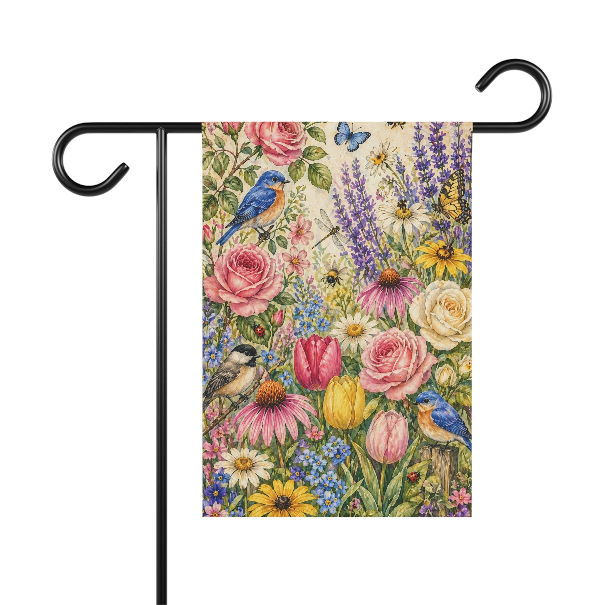 Floral Garden Banner — Vintage Birds & Wildflowers House Flag