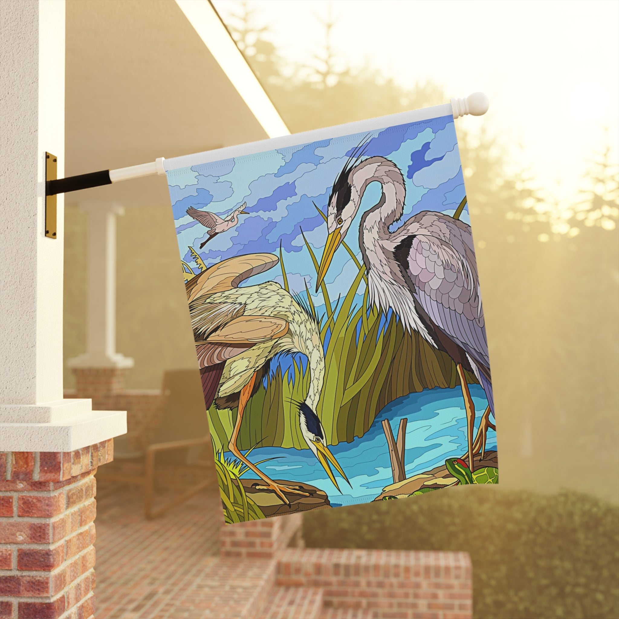 Heron Marsh Garden & House Banner — Watercolor Wetland Bird Flag
