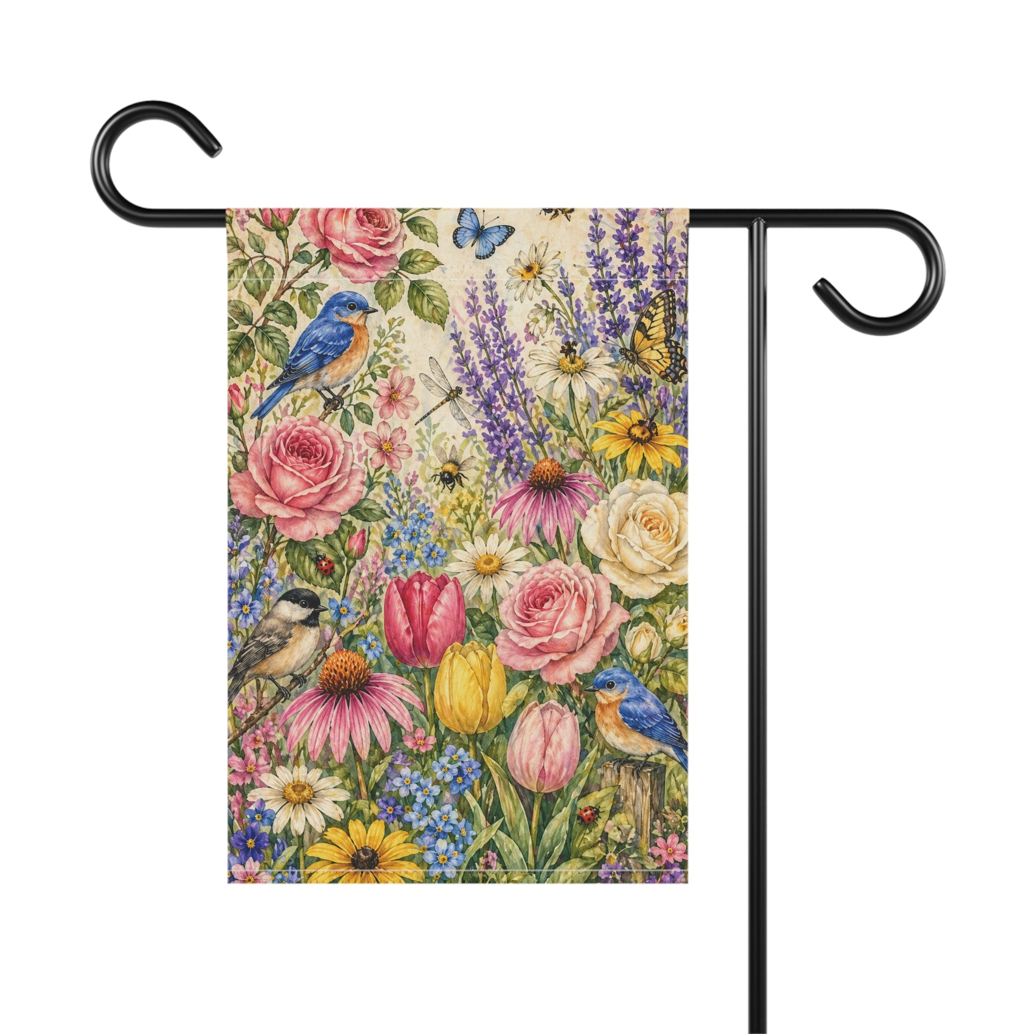 Floral Garden Banner — Vintage Birds & Wildflowers House Flag