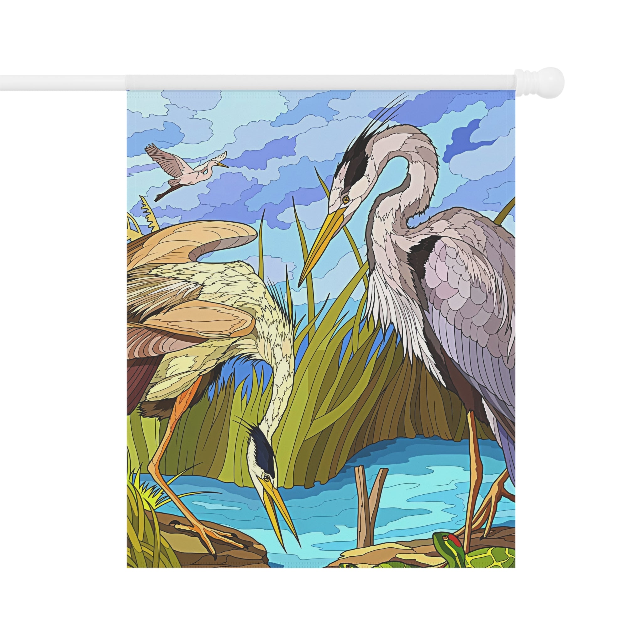 Heron Marsh Garden & House Banner — Watercolor Wetland Bird Flag