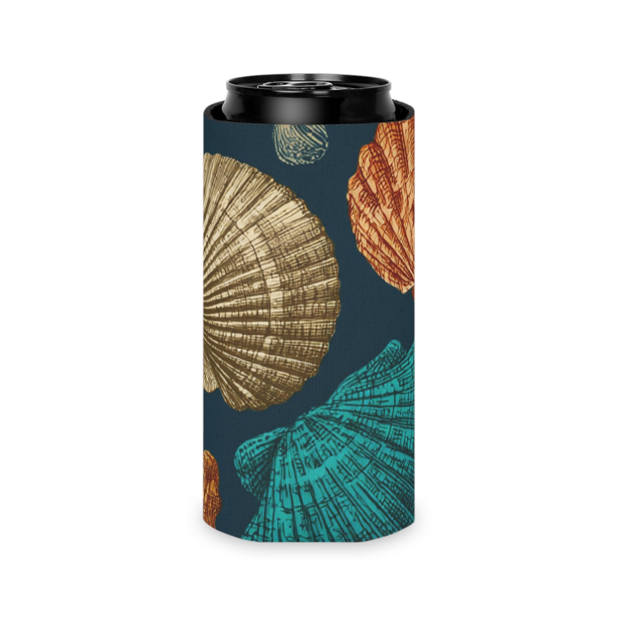 Seashell Pattern Can Cooler — Beach-Themed Insulated Koozie