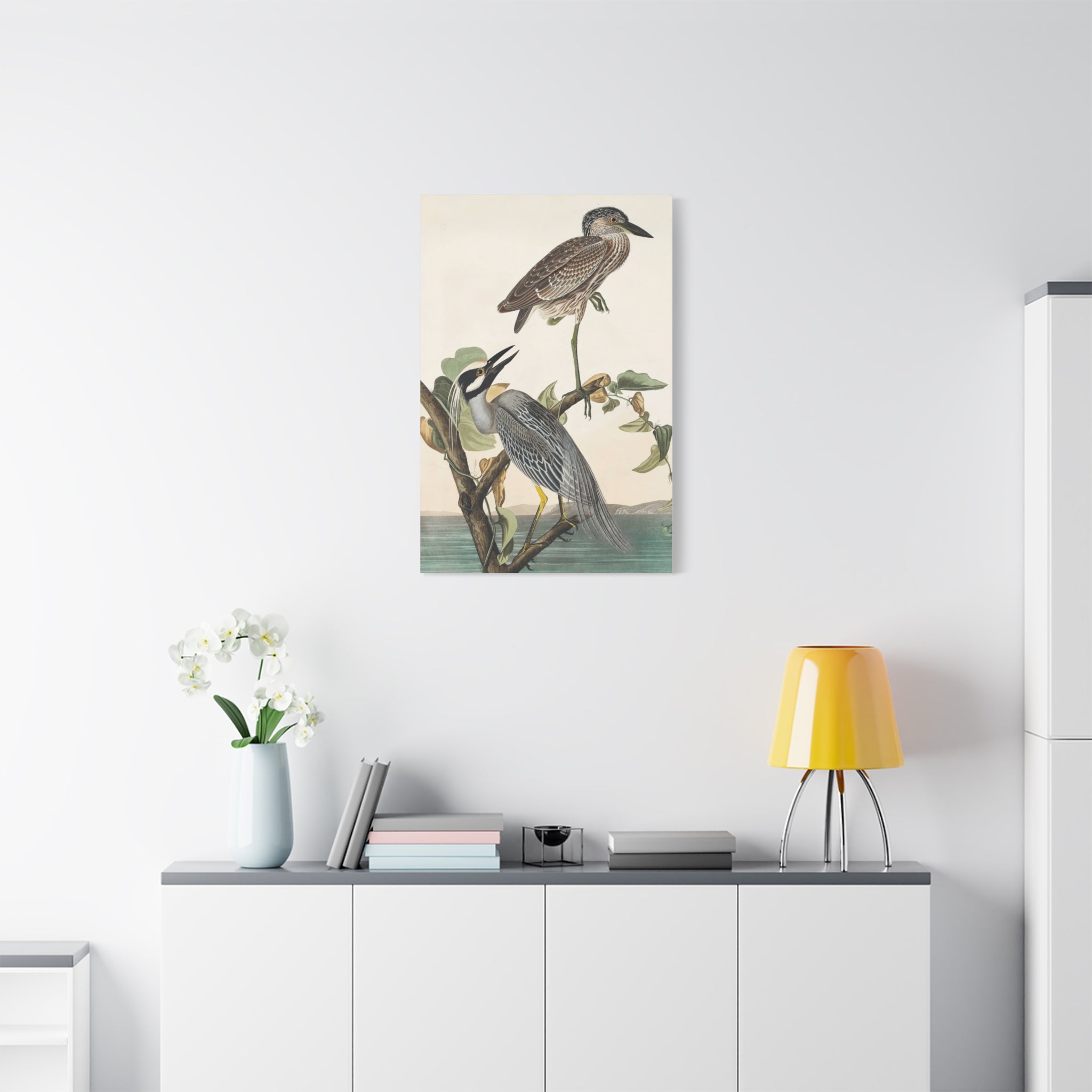 Vintage Heron Bird Art - Matte Stretched Canvas Wall Decor