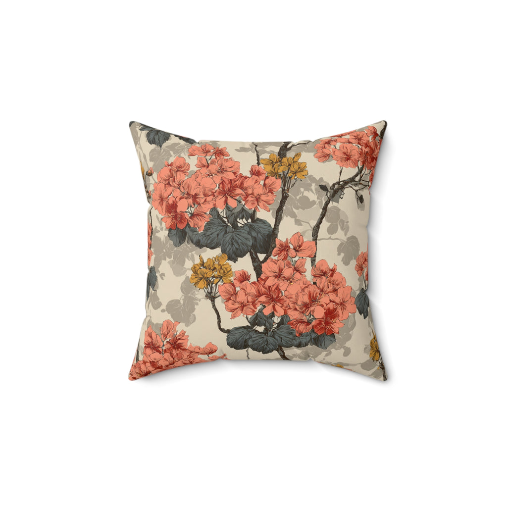 Floral Coral Hydrangea Throw Pillow