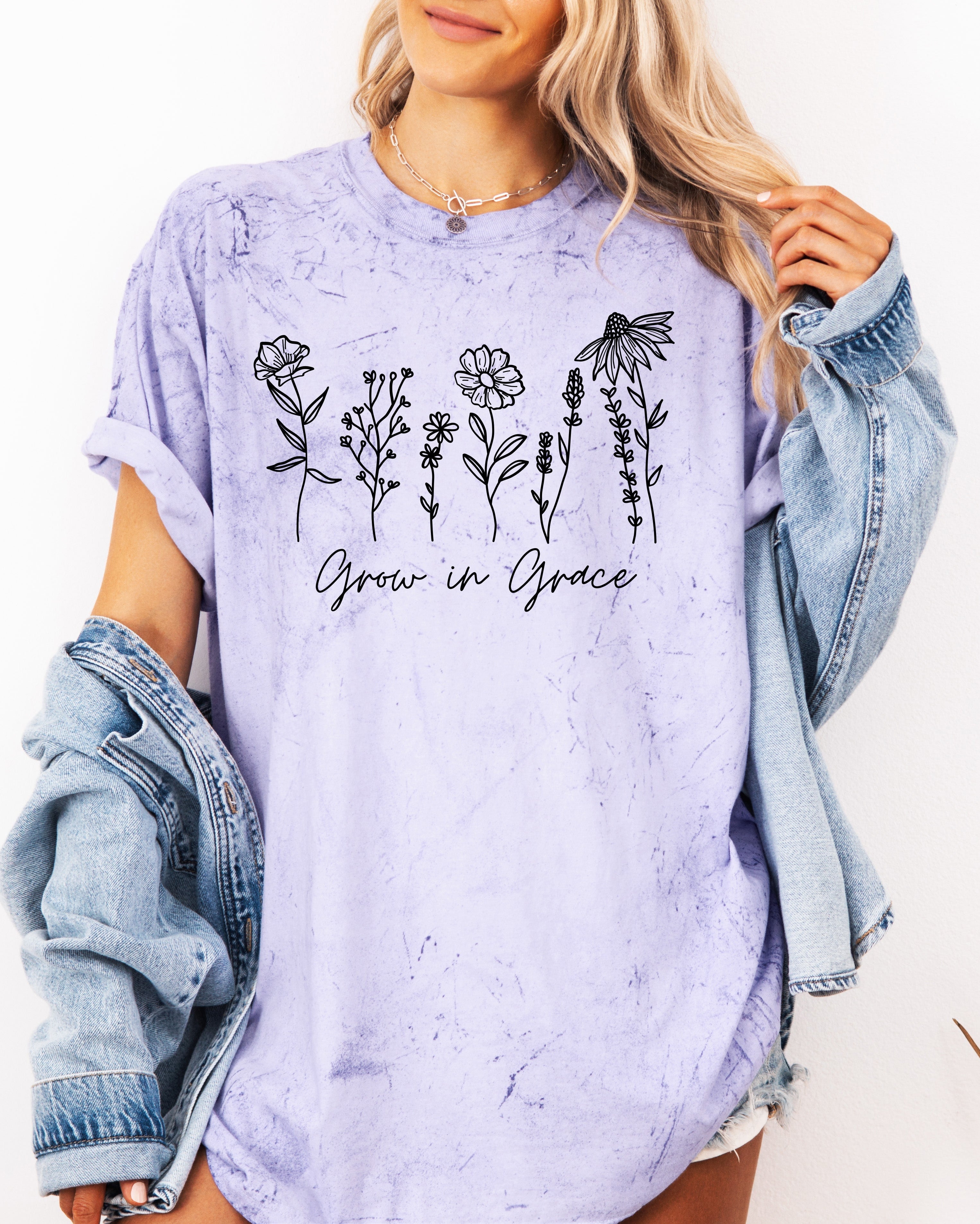 Grow In Grace Comfort Colors Christian & Flower Garment Dyed T Shirt