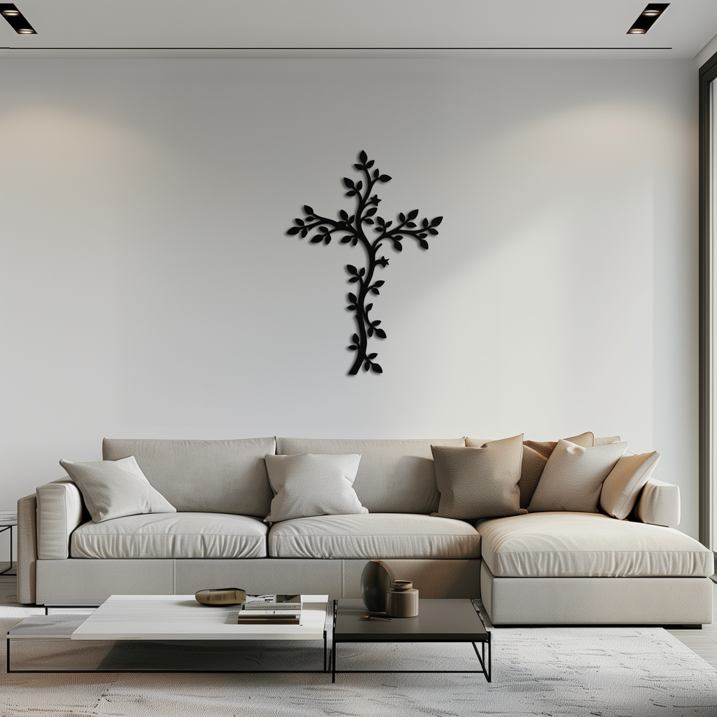 Cross Metal Wall Art - Sacred Christian Steel Wall Decor- KAF483